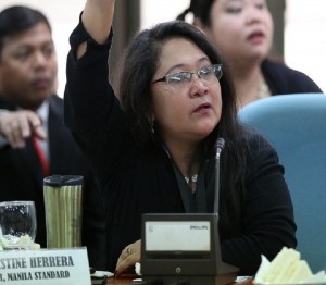 June 16, 2015 The reporter who broke the story on the alleged P440-million bribe for lawmakers to pass the proposed Bangsamoro Basic Law (BBL)  Christine Herrera was in tears after she was almost cited with contempt before the House of Representatives on Tuesday. INQUIRER/ MARIANNE BERMUDEZ