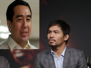 Manny Pacquiao listens during a news conference to promote an upcoming boxing match Thursday, Jan. 21, 2016, in New York. Pacquiao is scheduled to fight Timothy Bradley on April 9, 2016,  in Las Vegas.  (AP Photo/Frank Franklin II)