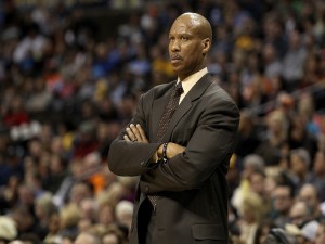 DENVER, CO - JANUARY 11:  Byron Scott of the Cleveland Cavaliers looks on against the Denver Nuggets at Pepsi Center on January 11, 2013 in Denver, Colorado.  NOTE TO USER: User expressly acknowledges and agrees that, by downloading and or using this Photograph, user is consenting to the terms and conditions of the Getty Images License Agreement.  (Photo by Chris Chambers/Getty Images)