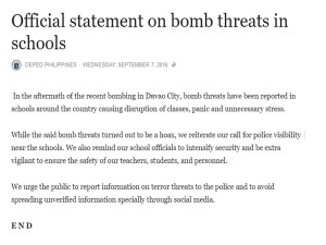 DEPED on bomb scare 