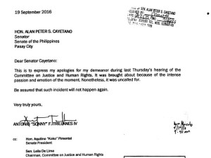 Letter of Apology of Senator Trillanes IV