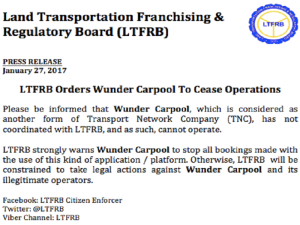 LTFRB advisory