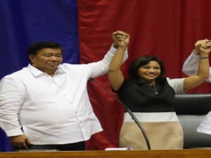 MAY 30, 2016 Vice president elect Leni Robredo is proclaimed by Senate president Franklin Drilon and House Speaker Feliciano Belmonte Jr. at the Plenary Hall of the House of Representatives.  INQUIRER PHOTO/RAFFY LERMA