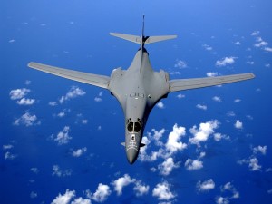 ANDERSEN AIR FORCE BASE, GUAM -- A B-1B Lancer soars over the Pacific Ocean after air refueling training here Sept. 30. The B1B Bomber is deployed to Andersen Air Force Base, Guam, as part of the Pacific Commands continuous bomber presence in the Asia-Pacific region, enhancing regional security and the U.S. commitment to the Western Pacific.  The B1 is from the 37th Bomb Squadron, Ellsworth Air Force Base, South Dakota. (U.S. Air Force Photo by Staff Sgt. Bennie J. Davis III)