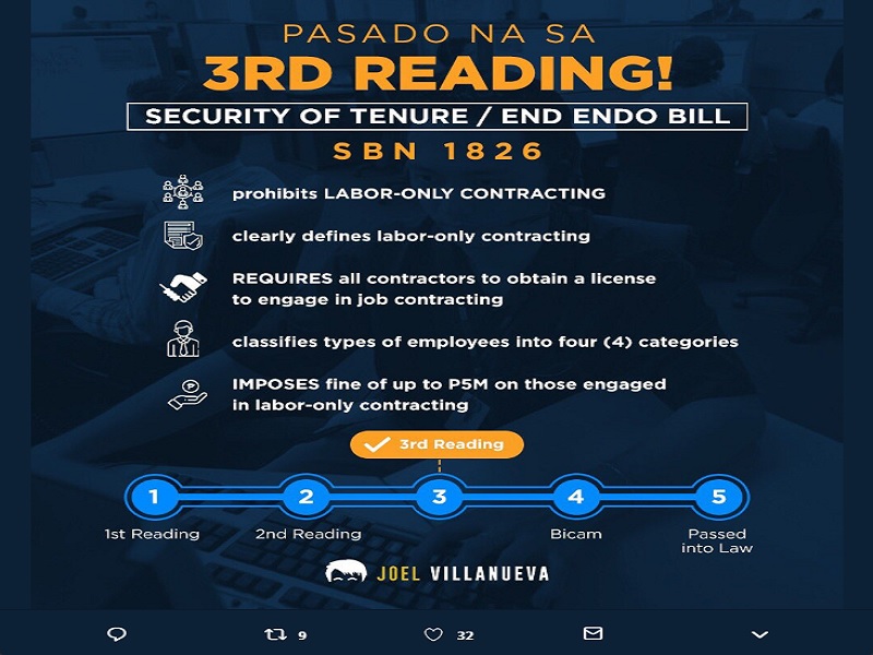 Panukalang batas laban sa ‘endo’ aprubado na ng Senado DZIQ Radyo