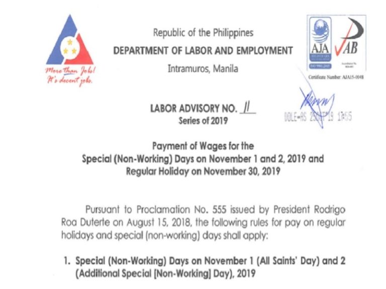 DOLE "No Work, No Pay" sa November 1 at 2 DZIQ Radyo Inquirer 990AM