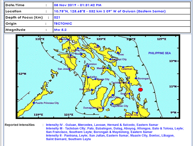 Guiuan, Eastern Samar niyanig ng magnitude 5.2 na lindol | DZIQ Radyo ...