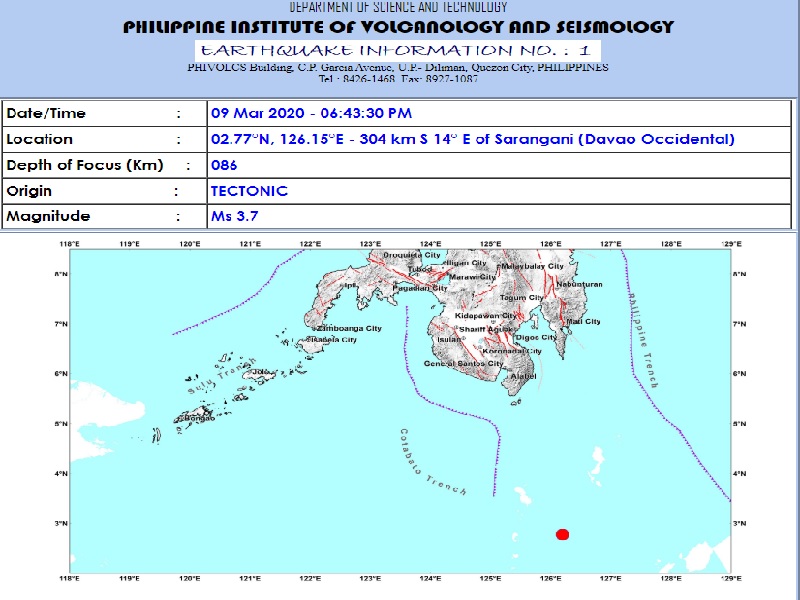 Sarangani, Davao Occidental niyanig ng magnitude 3.7 na ...