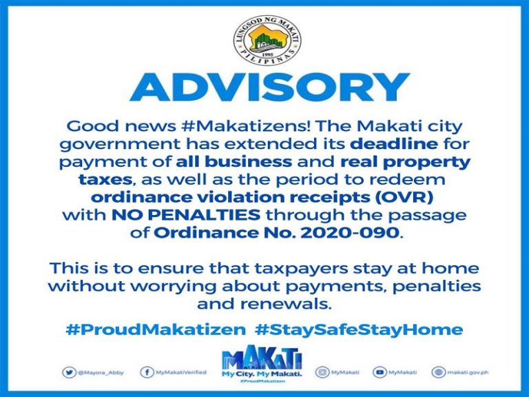 Deadline sa pagbabayad ng business at realty taxes sa Makati pinalawig