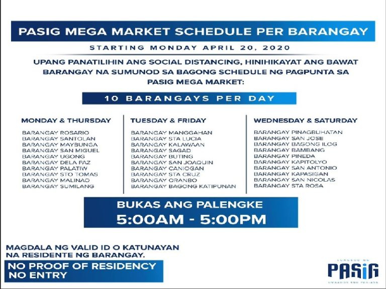 pasig mega market schedule per barangay DZIQ Radyo Inquirer 990AM