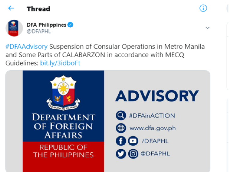 Consular office ng DFA sa Metro Manila, Bulacan, at ilang bahagi ng