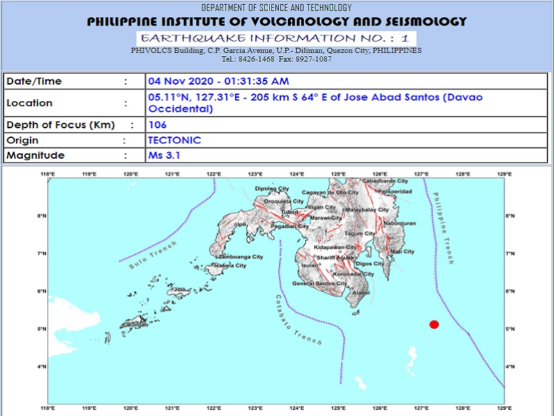 Jose Abad Santos, Davao Occidental niyanig ng magnitude 3 ...