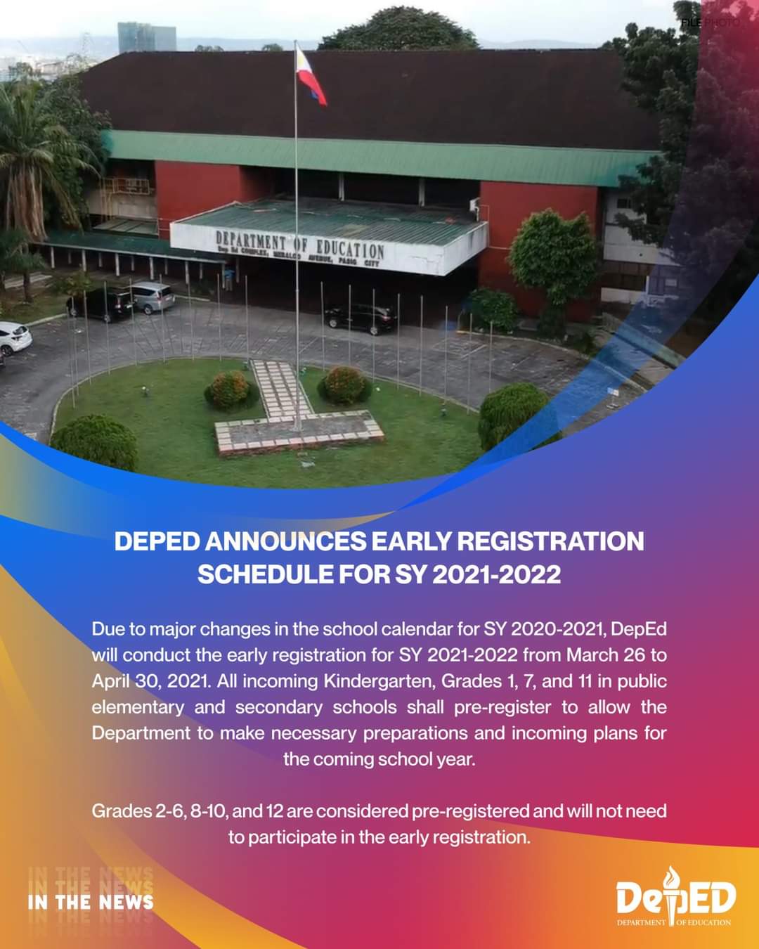 Deped Inanunsiyo Ang Early Registration Schedule Para Sa Sy 2021 8811