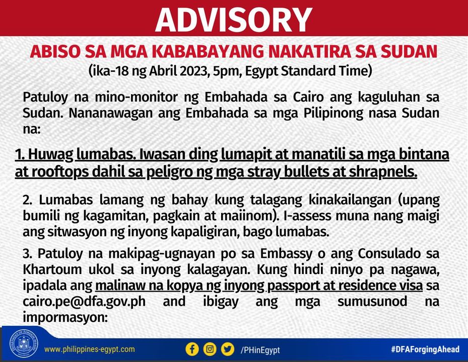 Mga Filipino Sa Sudan Nais Ng Umuwi Dahil Sa Gulo Dziq Radyo Inquirer