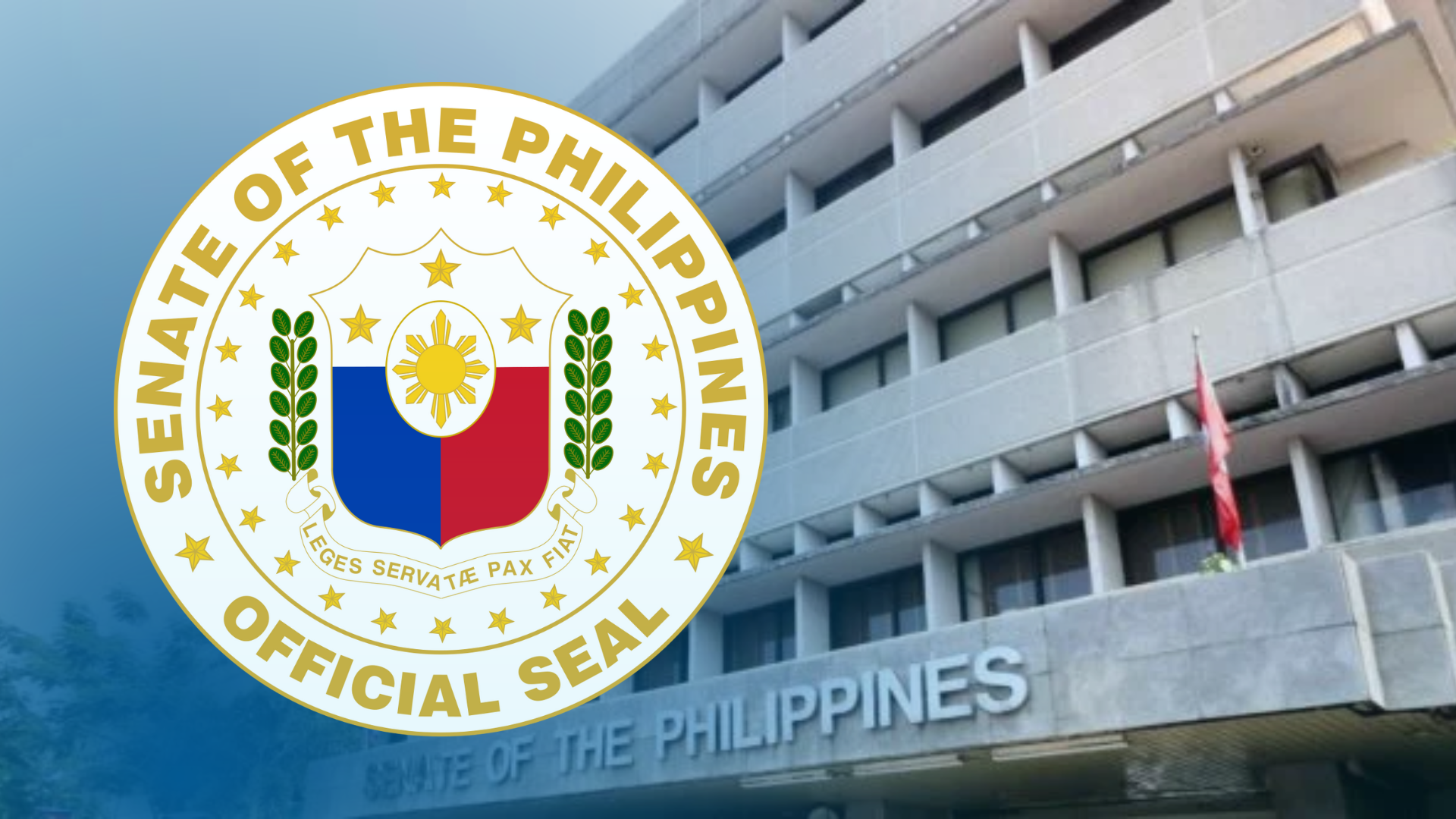 PHOTO: Composite image of Senate logo and building facade STORY: Ipinaselda na Senate probe witnesses pinalaya na