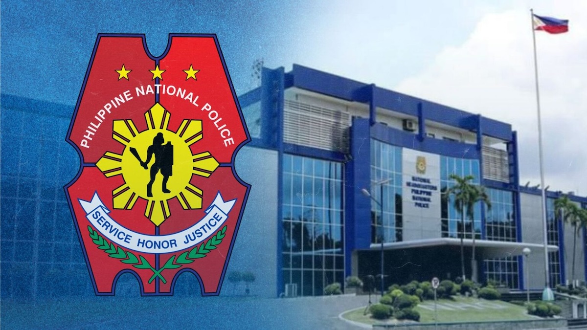 PHOTO: Composite image of PNP headquarters with PNP logo superimposed STORY: 49 na pulís sa Bamban sinibák dahil sa ilegál na POGO hub