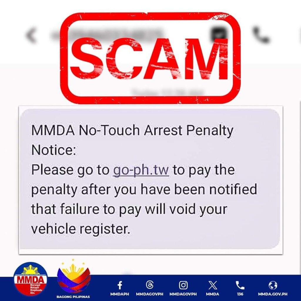 PHOTO: The text message appears to have come from the MMDA. But it’s a scam. 