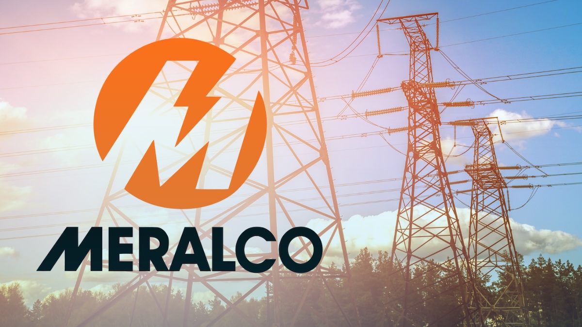 PHOTO: Meralco logo superimposed over power lines STORY: Meralco tataas singil sa kuryente ngayon buwan ng Mayo