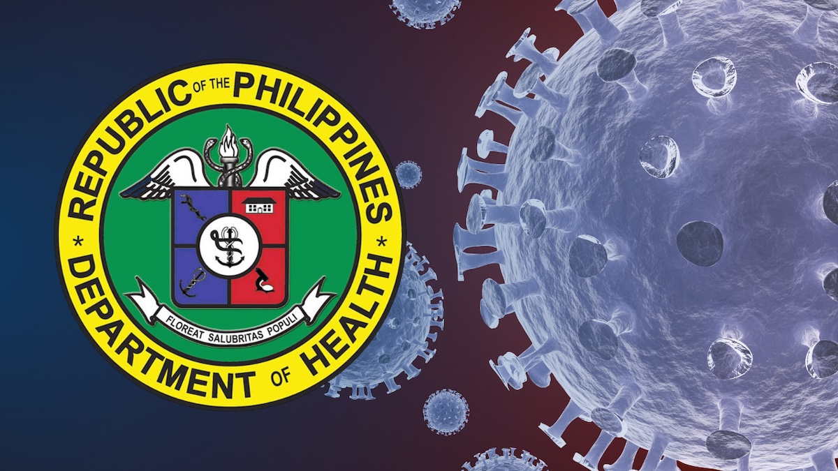 PHOTO: DOH logo superimposed over illustration of virus STORY: DOH quarantine bureau susuriin mga biyaherOng baka may COVID
