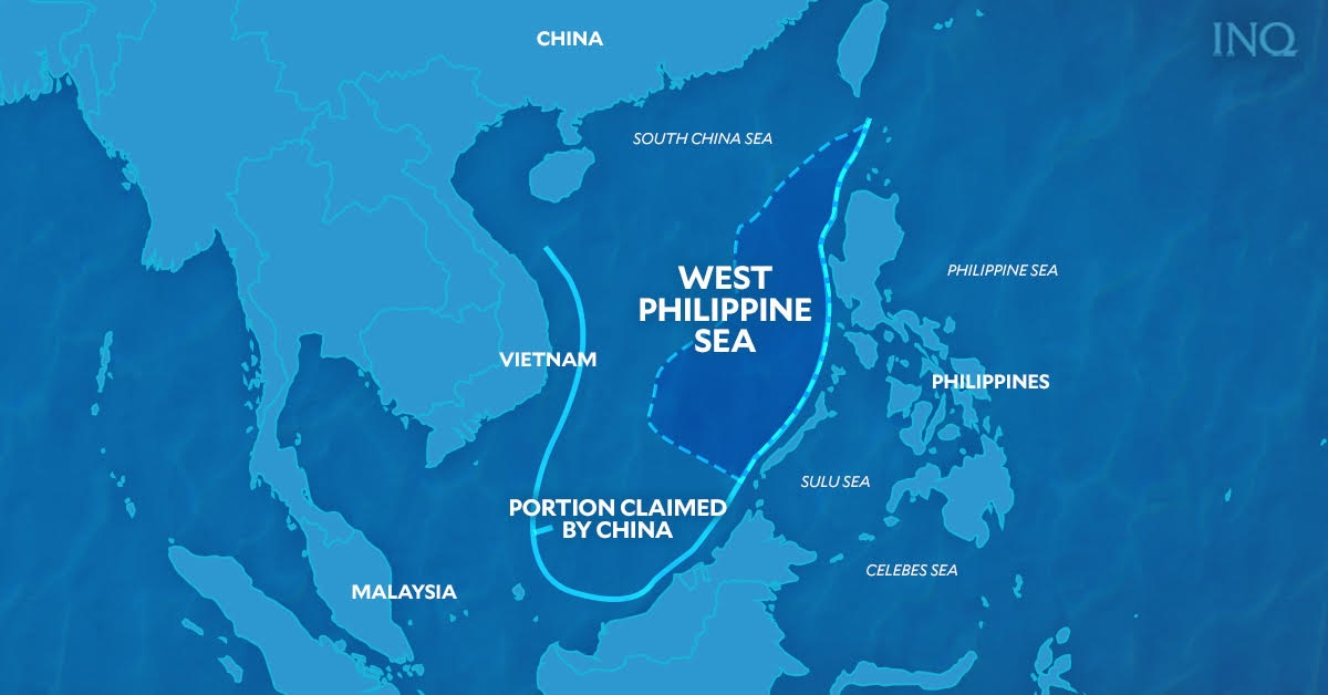 PHOTO: Map showing West Philippine Sea STORY: Navy: 125 Chinese vessels ang nagkalat sa West Phililppine Sea