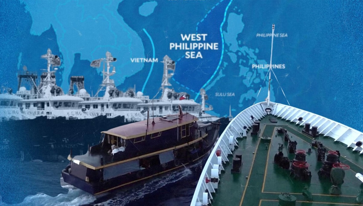 PHOTO: Composite images of ships superimposed on WPS map STORY: Chinese vessels sa West Philippine Sea nabawasan – AFP