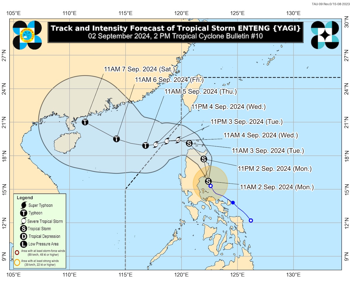 PHOTO: Enteng or Yagi track map from Pagasa STORY: Enteng napanatili ang lakas, lumihis patungong Polillo Islands