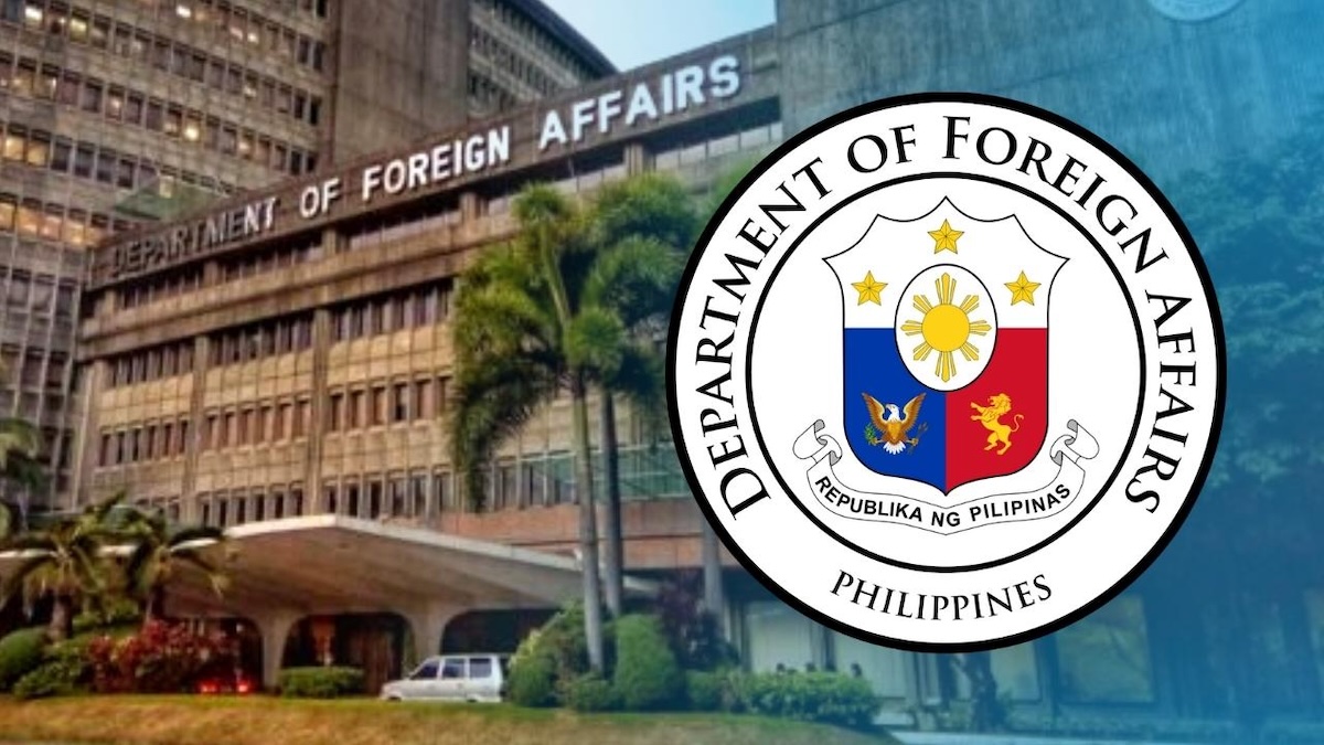 PHOTO: The Department of Foreign Affairs facade and logo STORY: DFA nanawagan sa Houthi rebels na palayain 17 Pinoy seamen